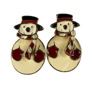 Snowman Christmas Enamel Earrings Pierced Colorful Festive Holiday Jewelry